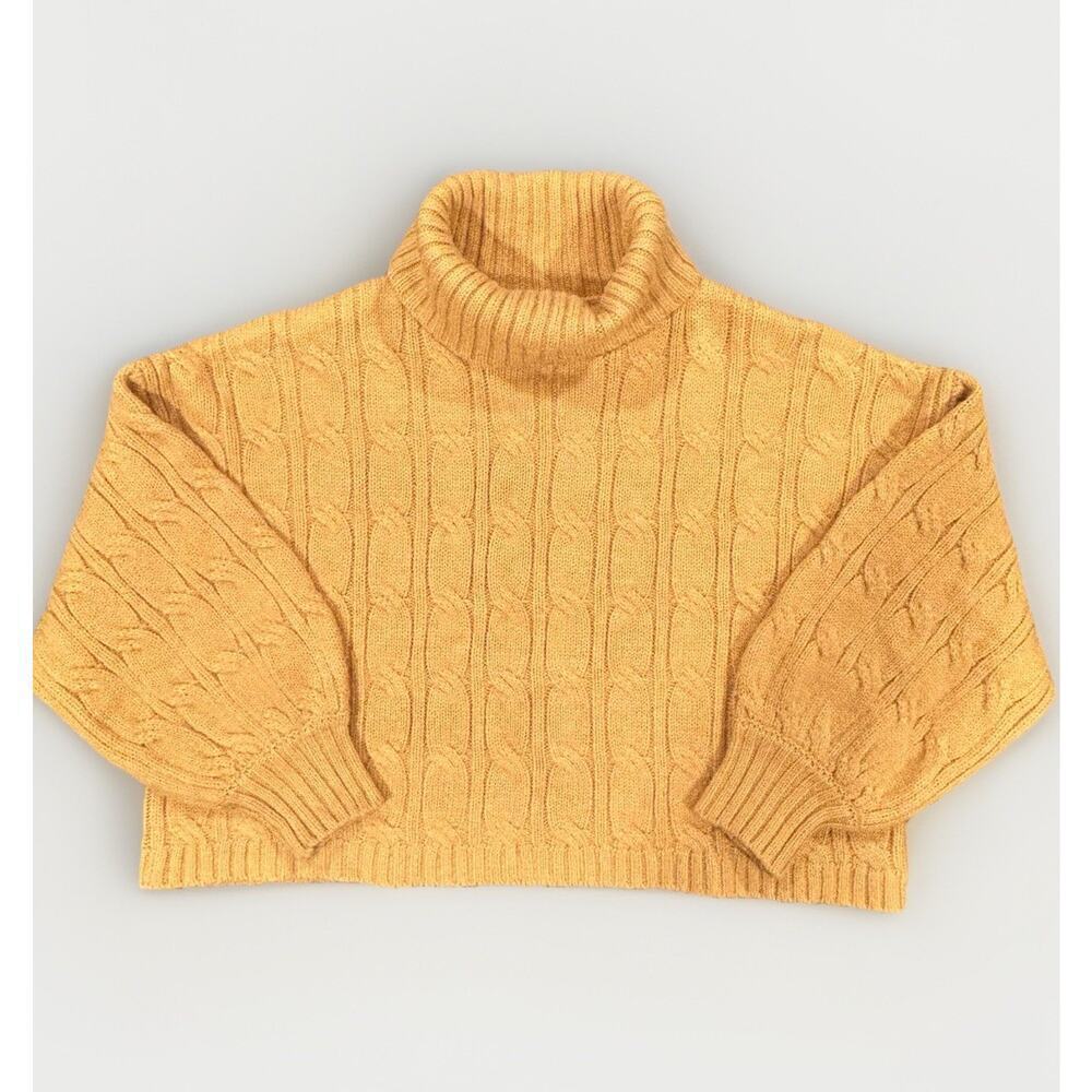 Truth Cable Knit Turtleneck Sweater Women's Size Large Cropped Mustard Yellow